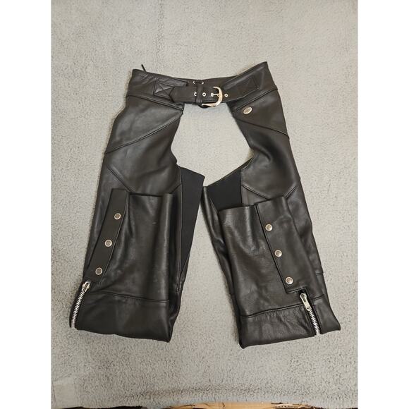 Harley Davidson Leather Chaps Womens LARGE 30 x 31 Authentic Buckle Adjustable - Picture 1 of 16